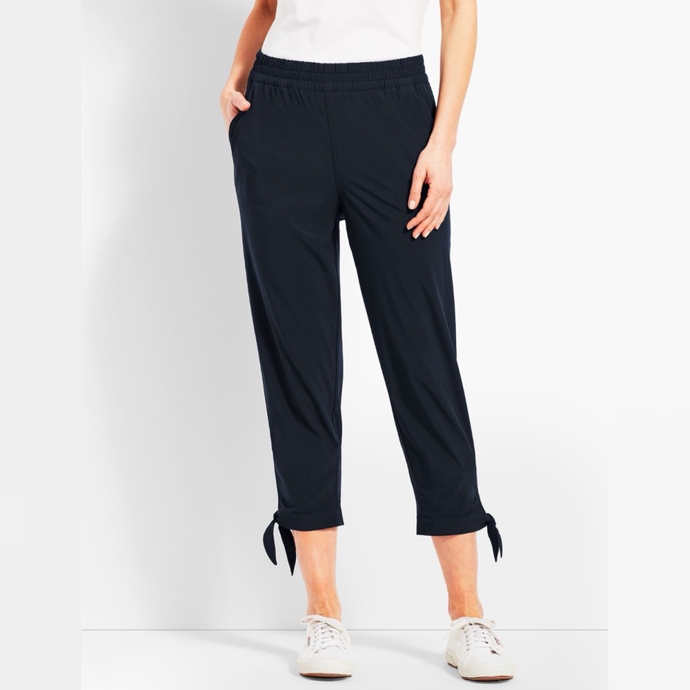 New NWOT Talbots Women’s Woven Ankle Tie Crop Pants in Navy Blue (Medium)